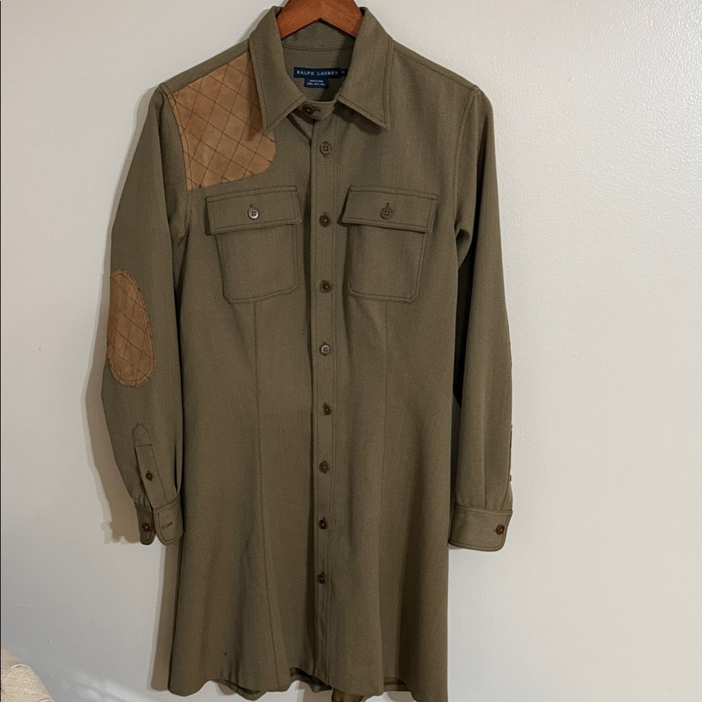 Vintage Ralph Lauren Olive Green Midi Dress with Tan Accents. 10 but runs small